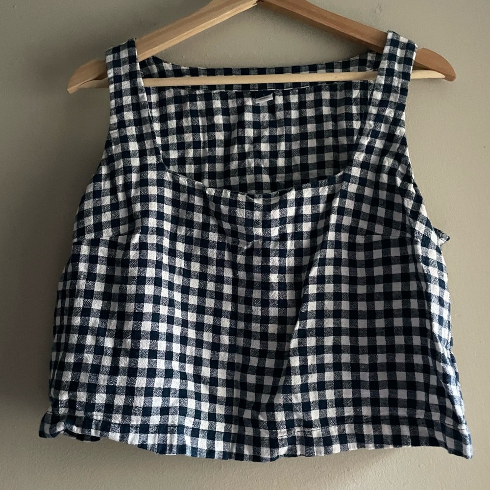 Women’s Crop Gingham Blue Tank Top